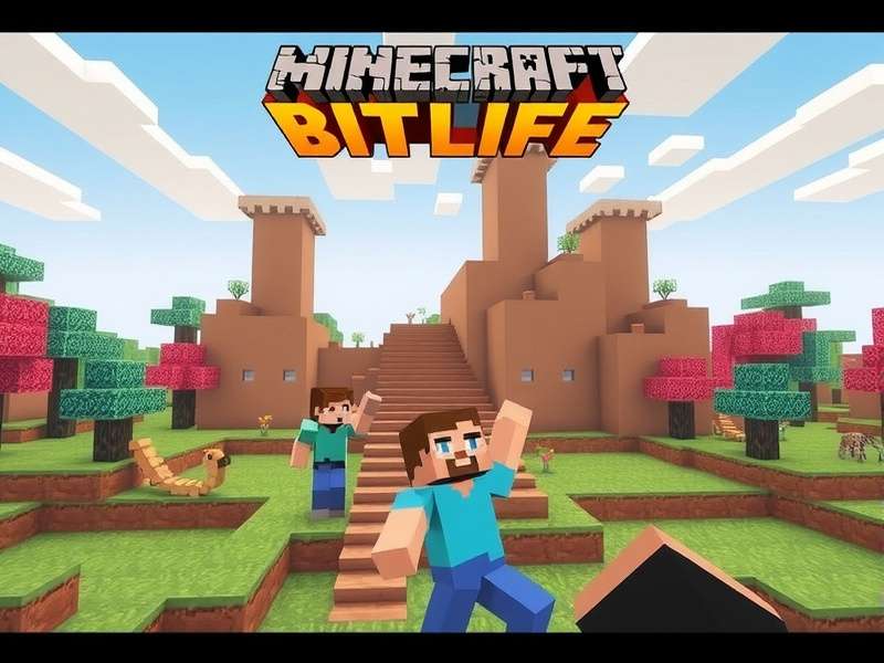 BitLife and Minecraft crossover fan art showing pixelated characters in life simulation scenarios
