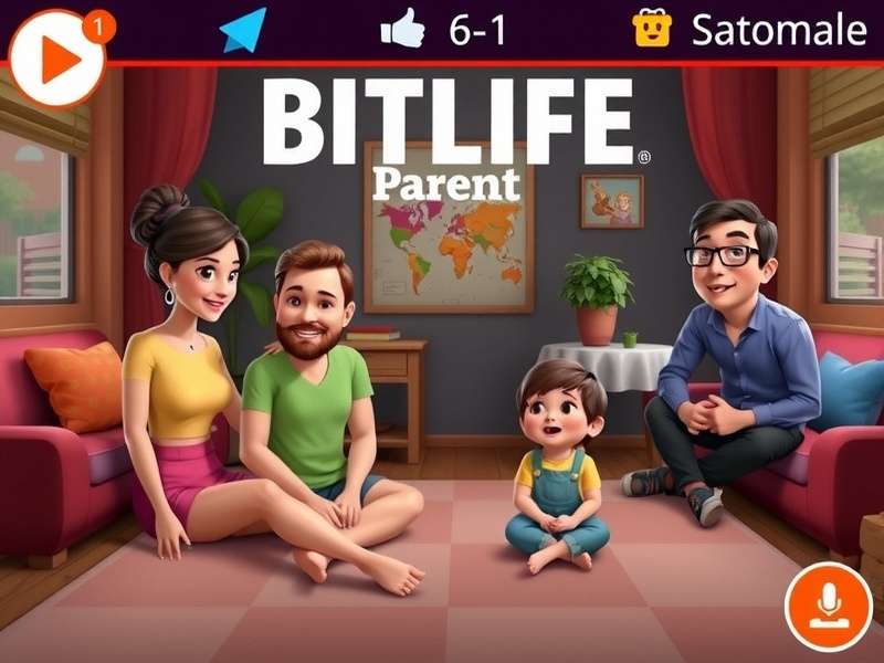 Family discussing BitLife game on a tablet